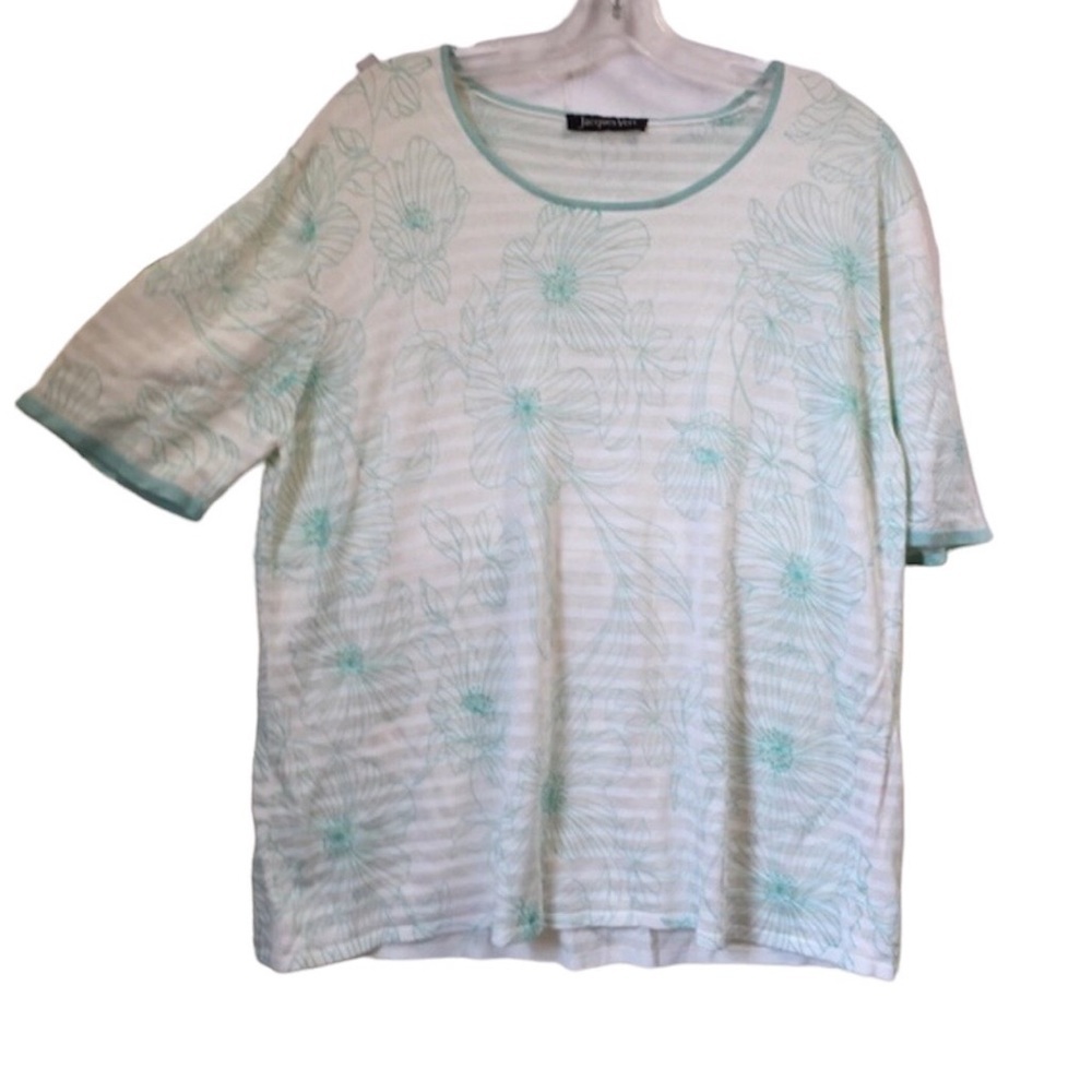 Jacques Vert NEW Floral Striped Oversized Knit Top Lightweight Aqua Sweater Crew